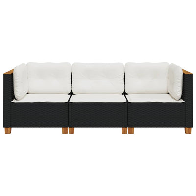 3-personers havesofa med hynder polyrattan sort