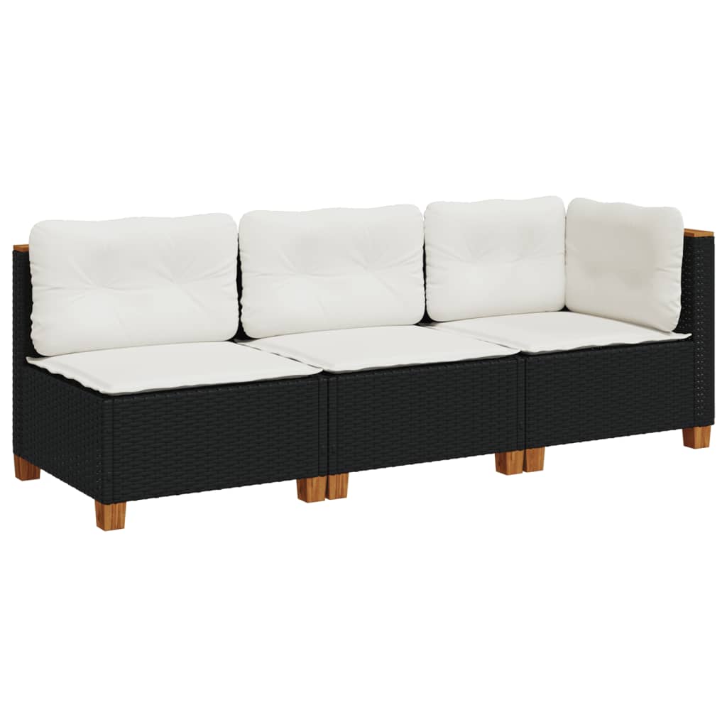 3-personers havesofa med hynder polyrattan sort