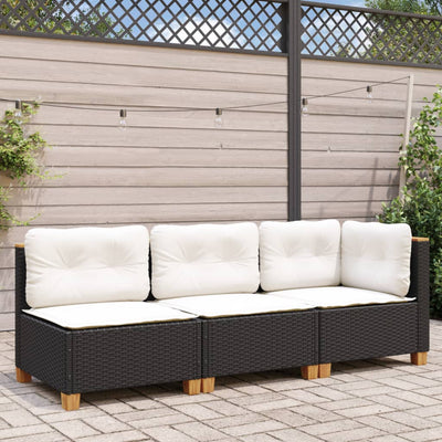 3-personers havesofa med hynder polyrattan sort