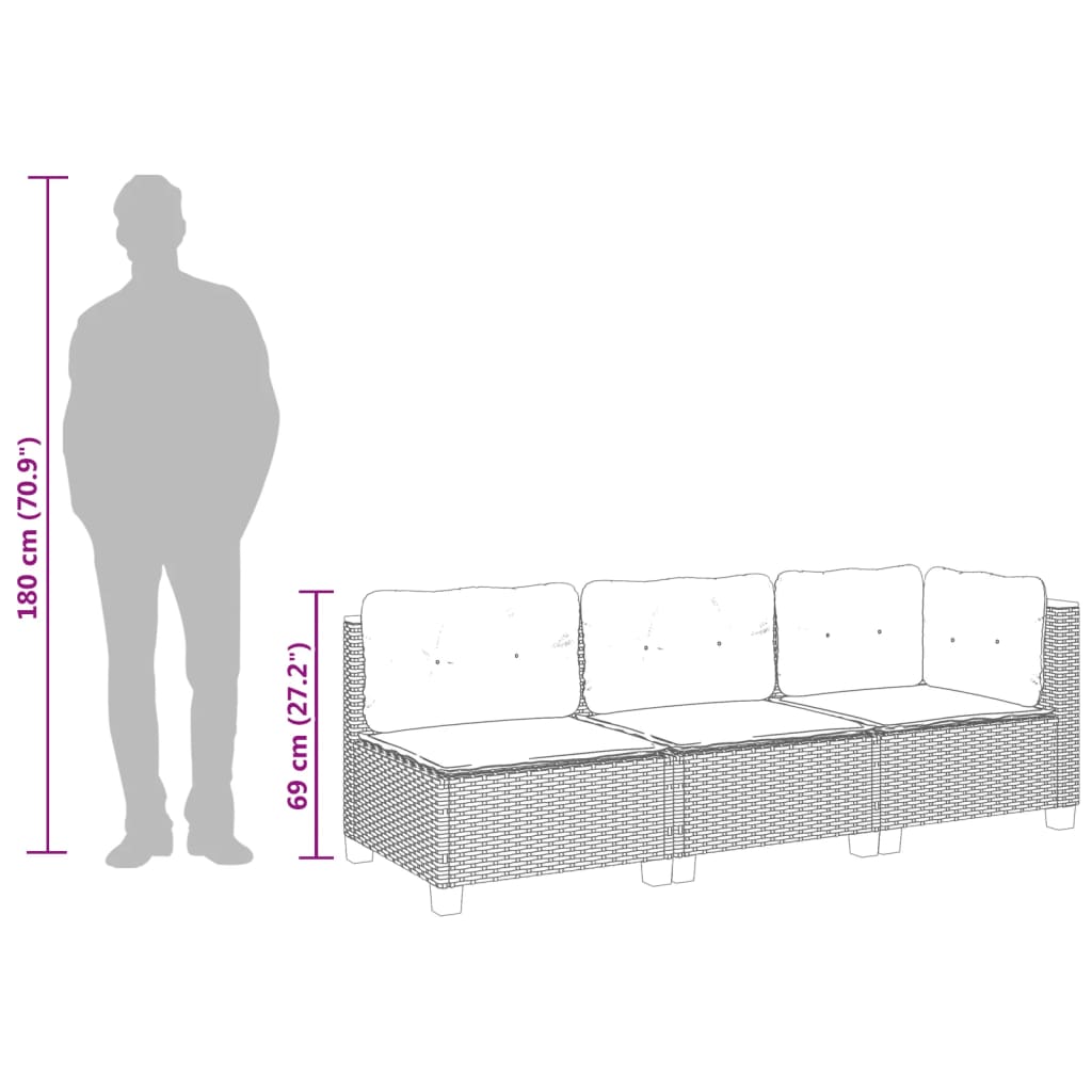 3-personers havesofa med hynder polyrattan sort