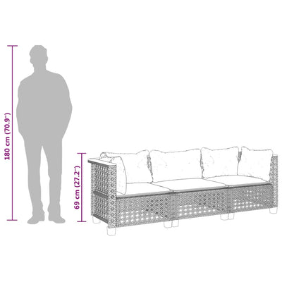 3-personers havesofa med hynder polyrattan sort