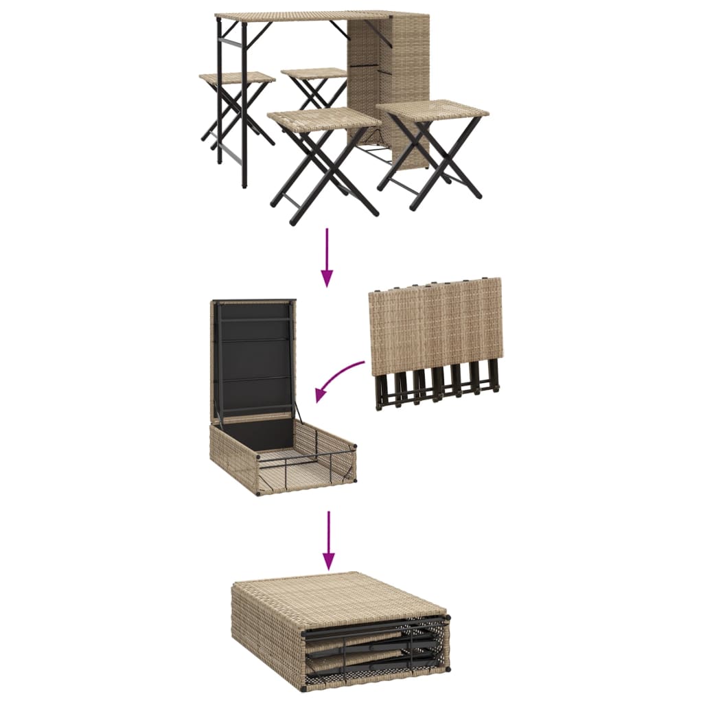 spisebordssæt til haven 5 dele sammenfoldelig polyrattan beige