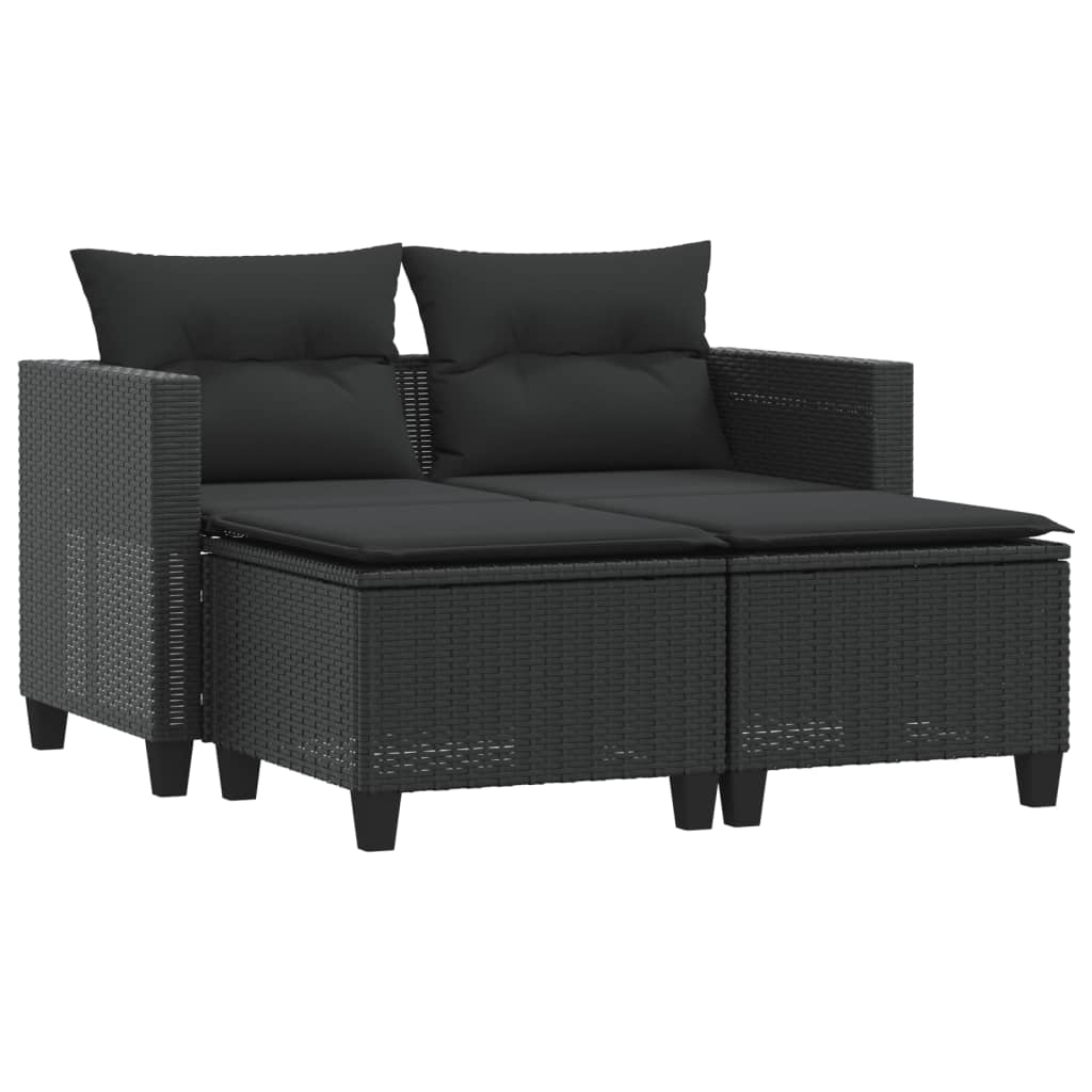 2-personers havesofa med skamler polyrattan sort