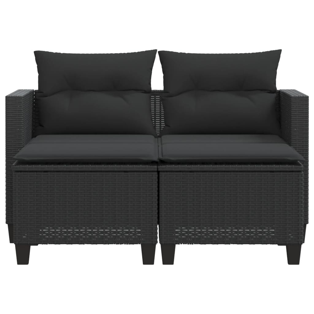 2-personers havesofa med skamler polyrattan sort