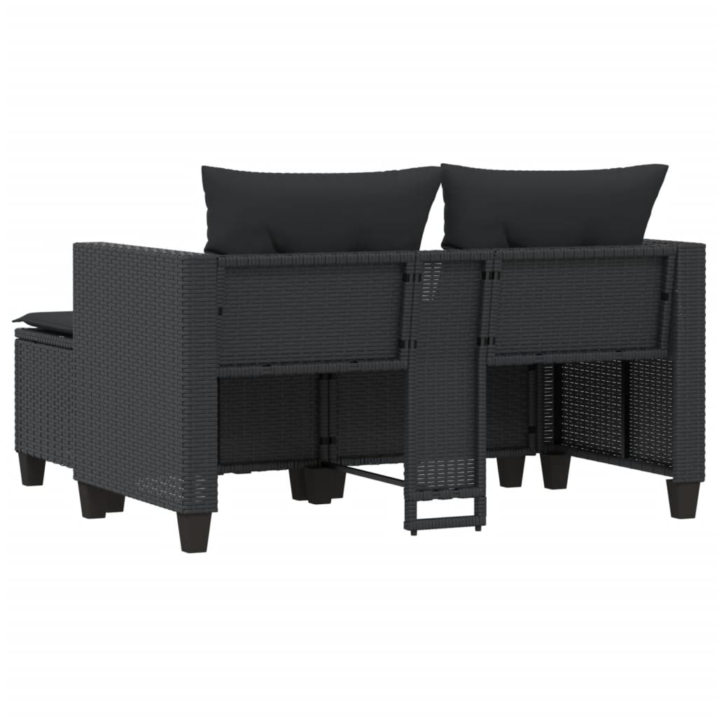 2-personers havesofa med skamler polyrattan sort