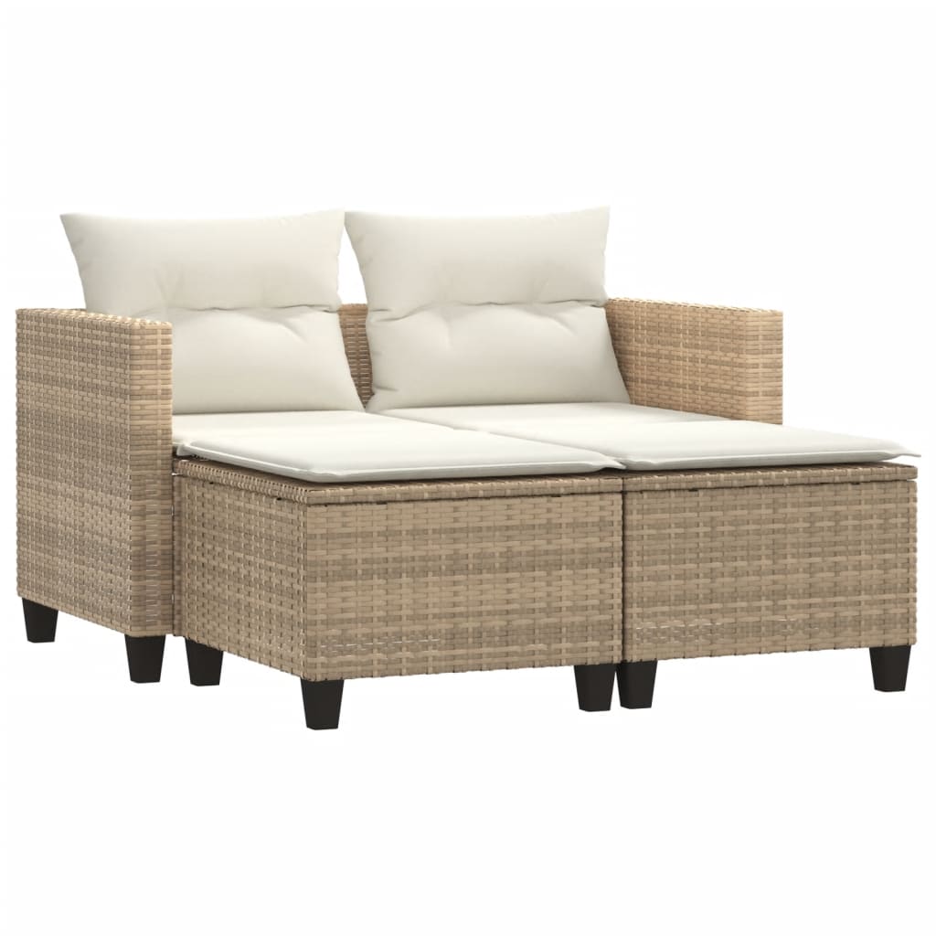 2-personers havesofa med skamler polyrattan beige