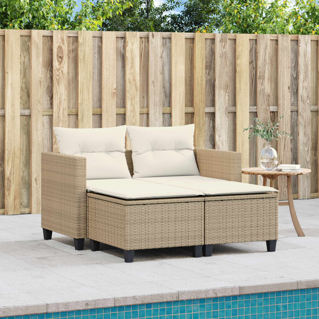 2-personers havesofa med skamler polyrattan beige