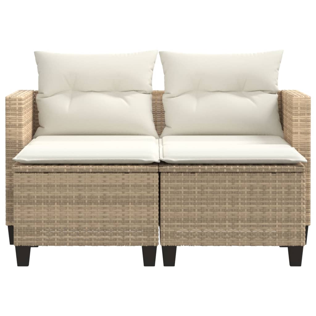 2-personers havesofa med skamler polyrattan beige