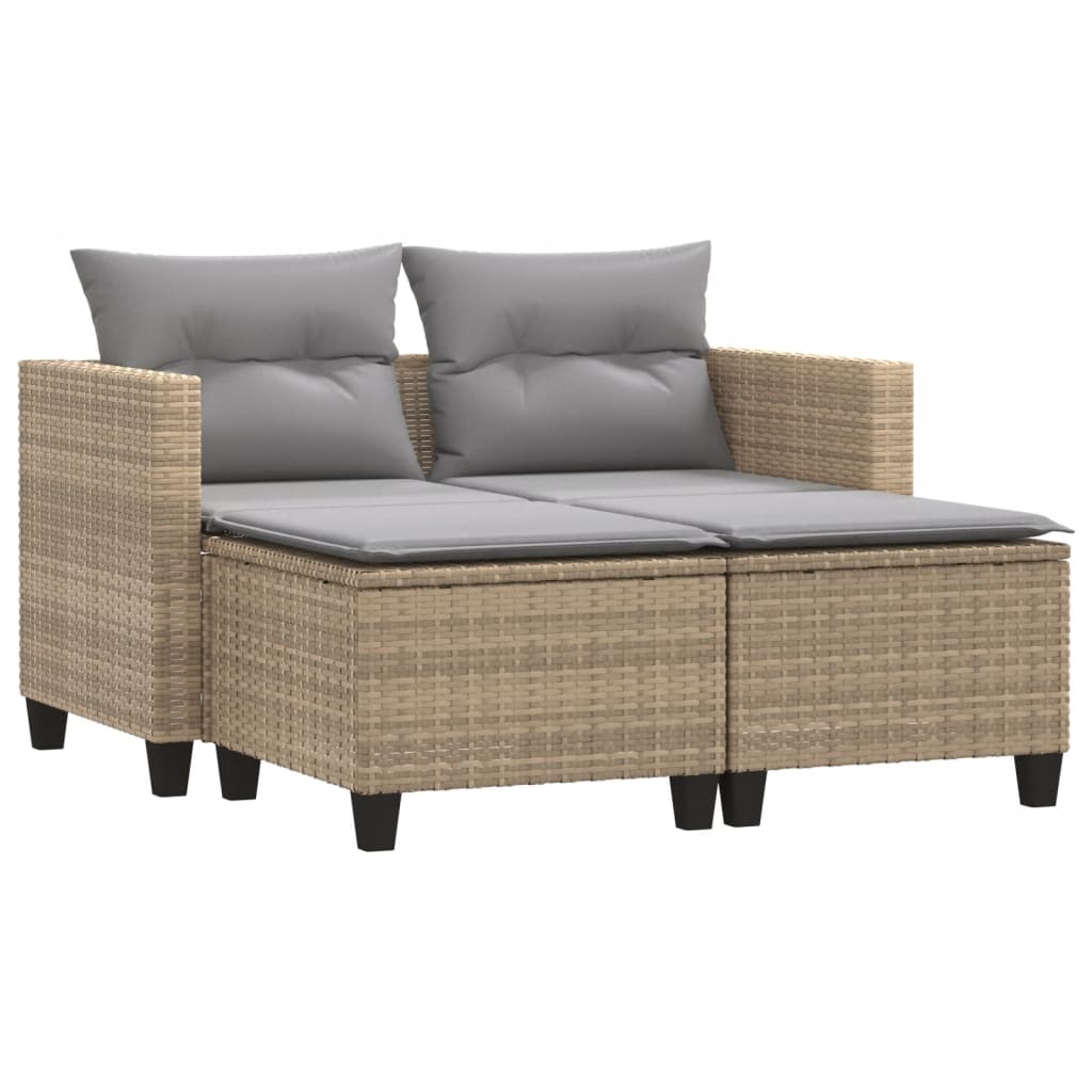 2-personers havesofa med skamler polyrattan beige