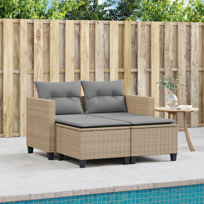 2-personers havesofa med skamler polyrattan beige