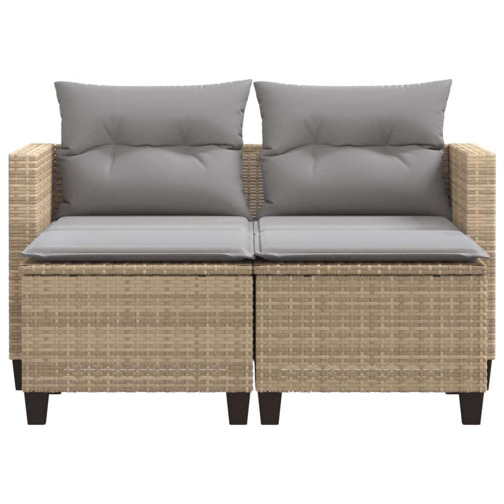 2-personers havesofa med skamler polyrattan beige