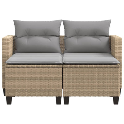 2-personers havesofa med skamler polyrattan beige