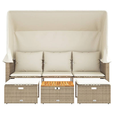 3-personers havesofa med baldakin og skamler polyrattan beige