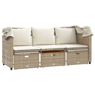 3-personers havesofa med baldakin og skamler polyrattan beige