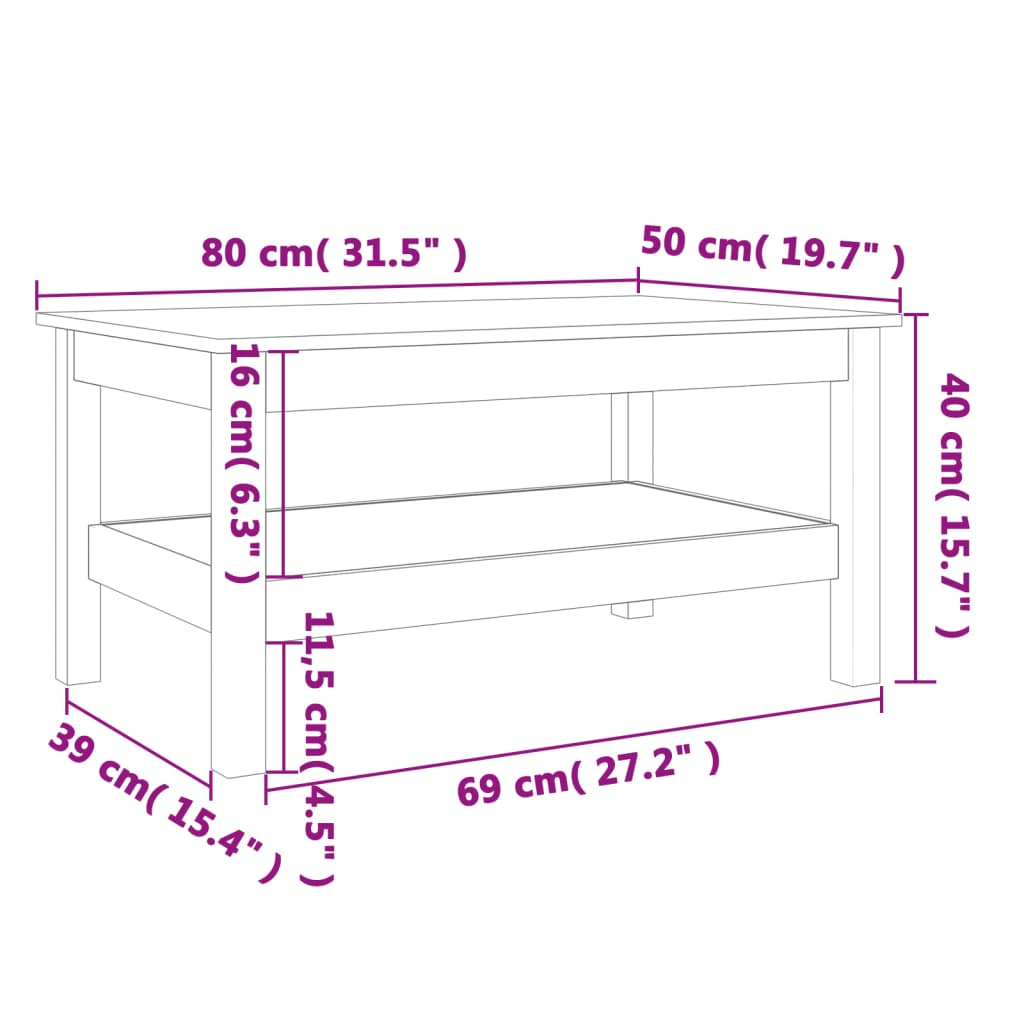 sofabord 80x50x40 cm massivt fyrretræ gyldenbrun