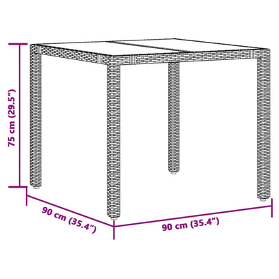 havebord med glastop 90x90x75 cm polyrattan sort