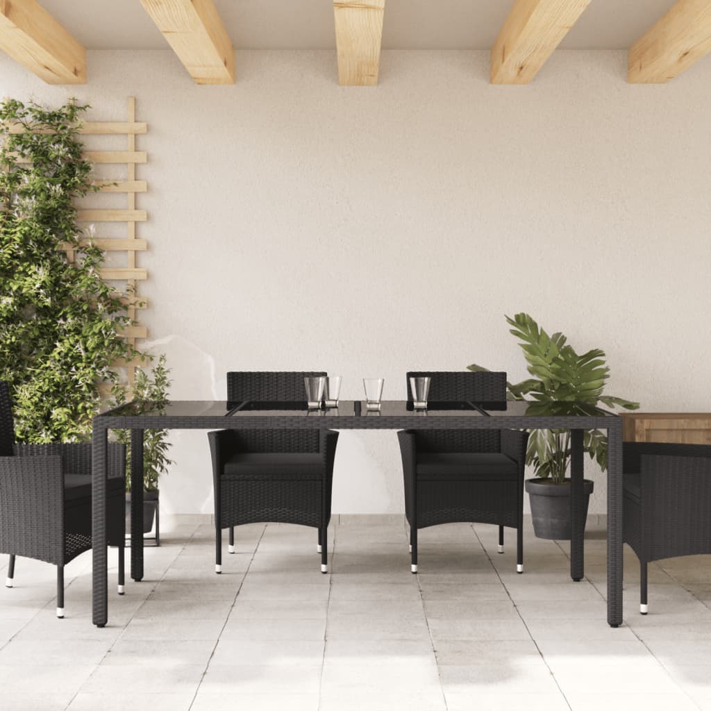 havebord med glastop 150x90x75 cm polyrattan sort