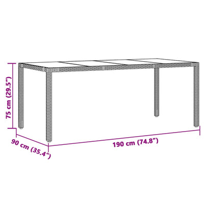 havebord med glastop 150x90x75 cm polyrattan sort