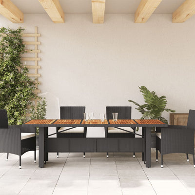 havebord med akacietop 240x90x75 cm polyrattan sort