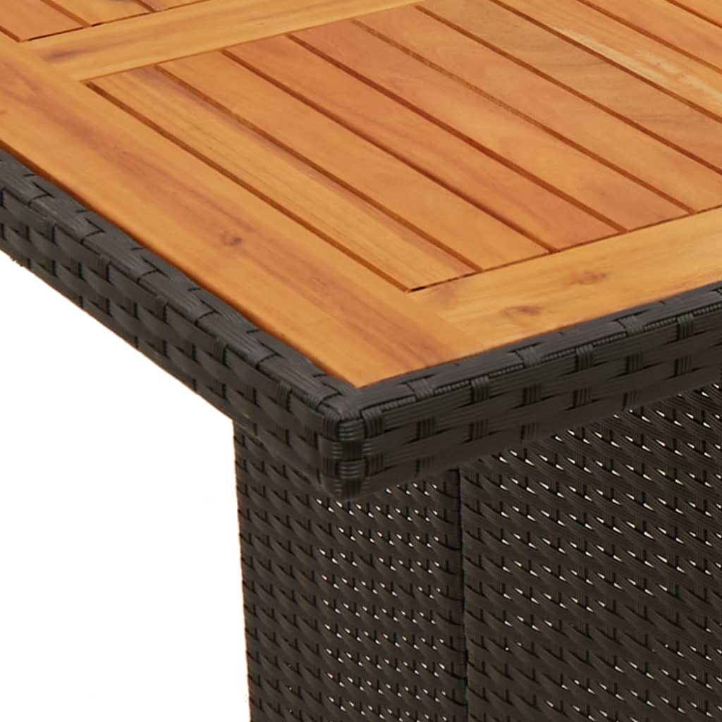 havebord med akacietop 240x90x75 cm polyrattan sort