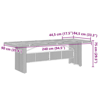 havebord med akacietop 240x90x75 cm polyrattan sort