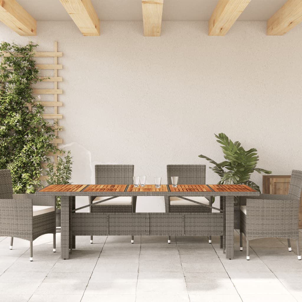 havebord med akacietop 240x90x75 cm polyrattan grå