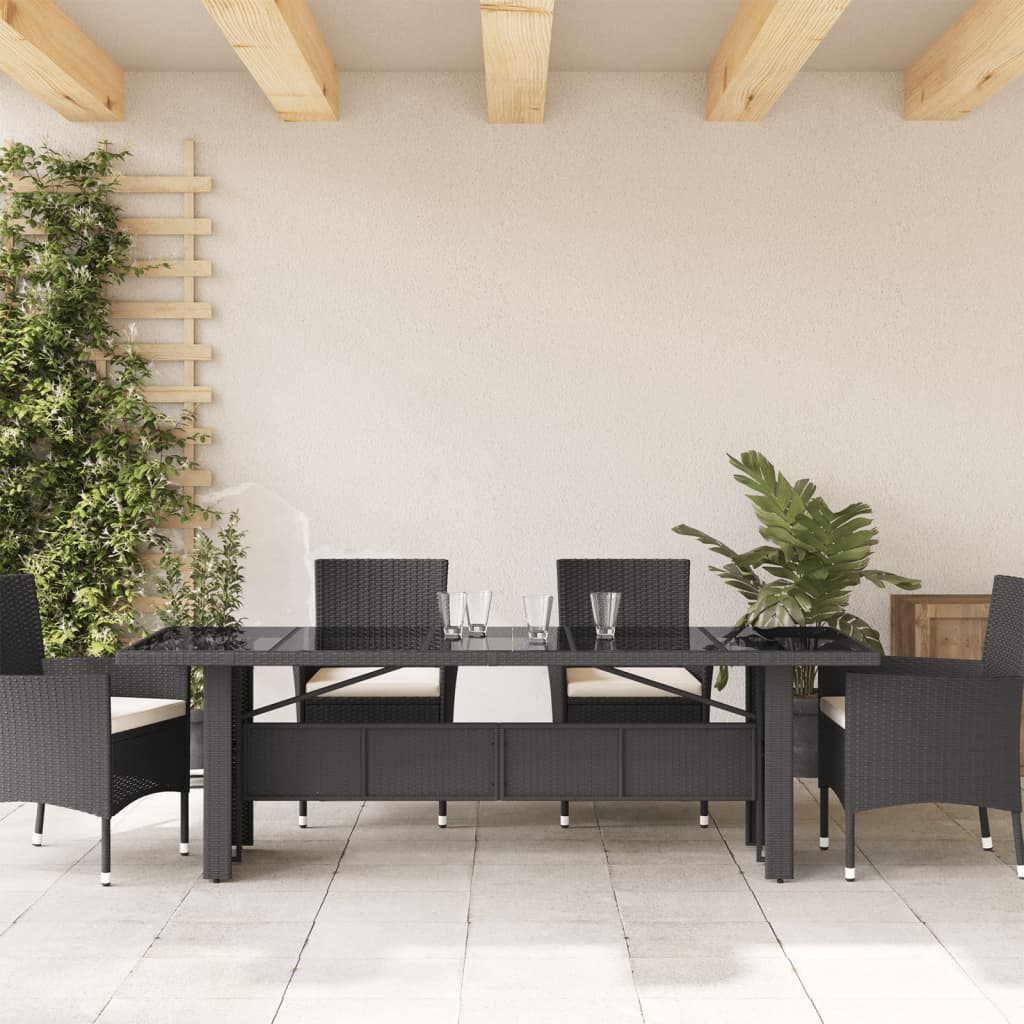 havebord med glastop 240x90x75 cm polyrattan sort