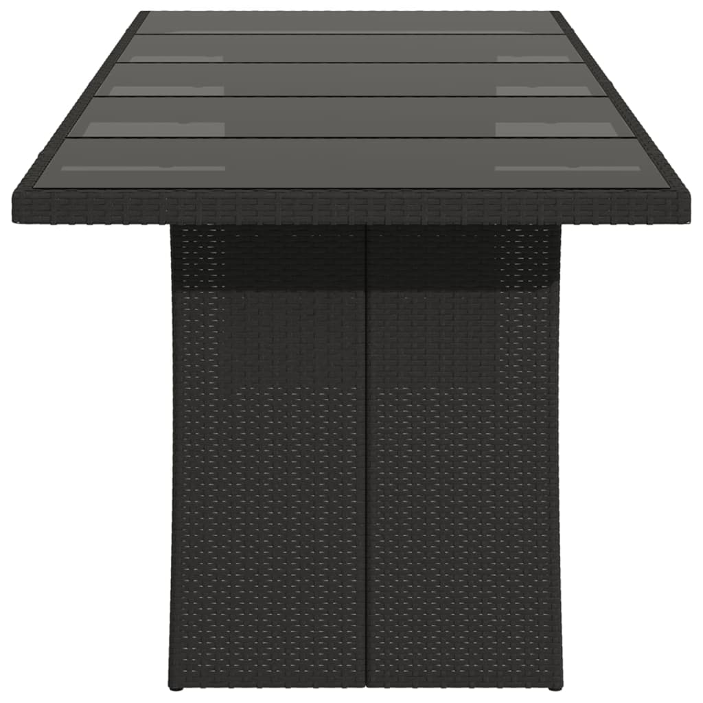 havebord med glastop 240x90x75 cm polyrattan sort