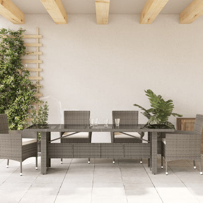 havebord med glastop 240x90x75 cm polyrattan grå