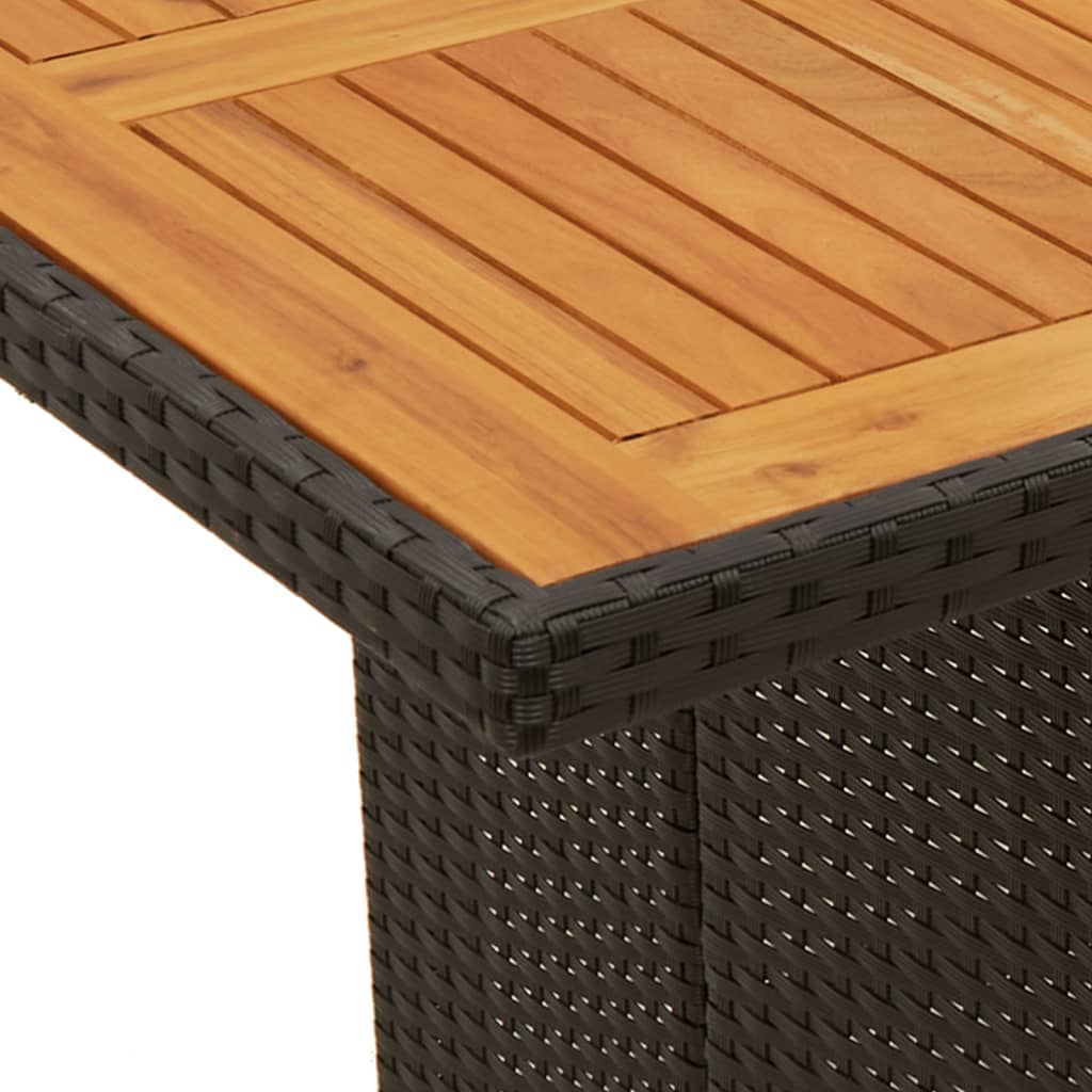 havebord med akacietop 190x80x75 cm polyrattan sort