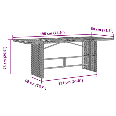 havebord med akacietop 190x80x75 cm polyrattan grå