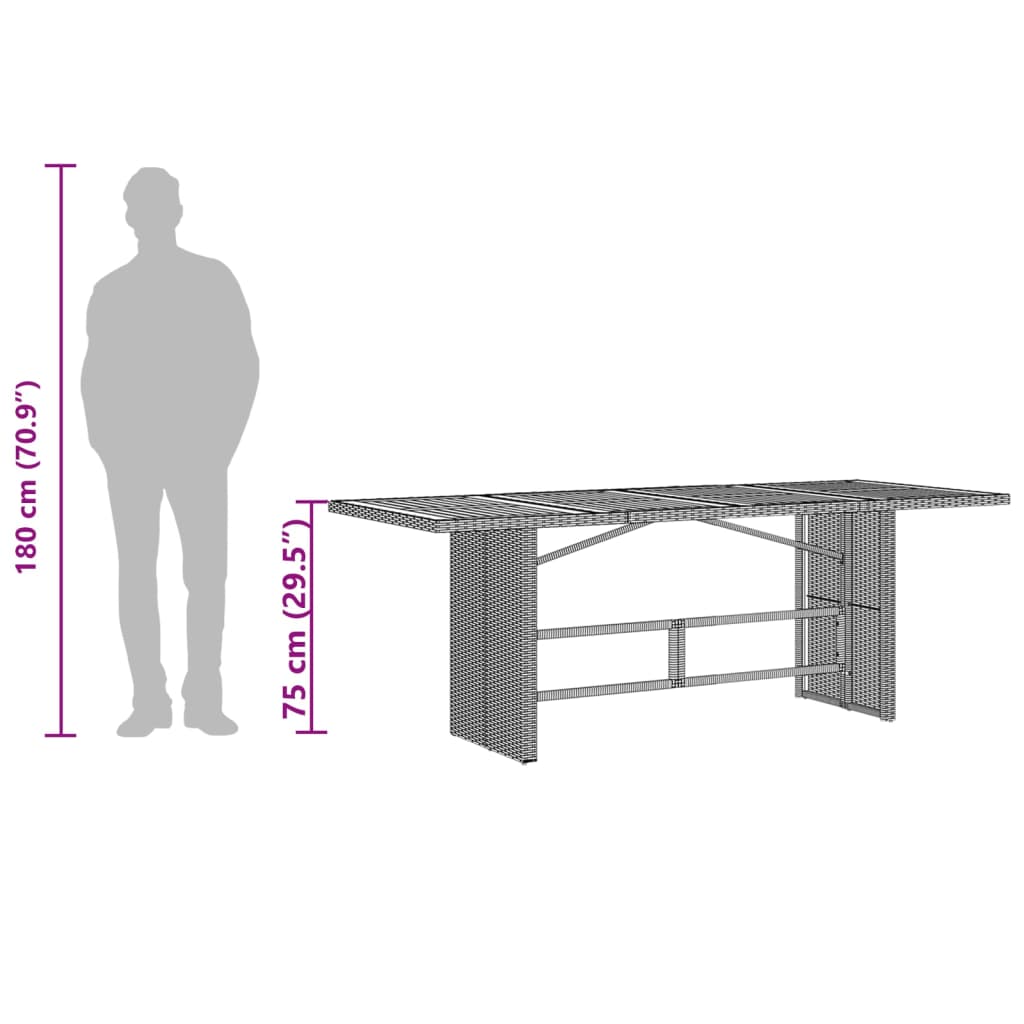 havebord med glastop 190x80x75 cm polyrattan sort