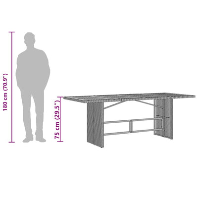 havebord med glastop 190x80x75 cm polyrattan sort