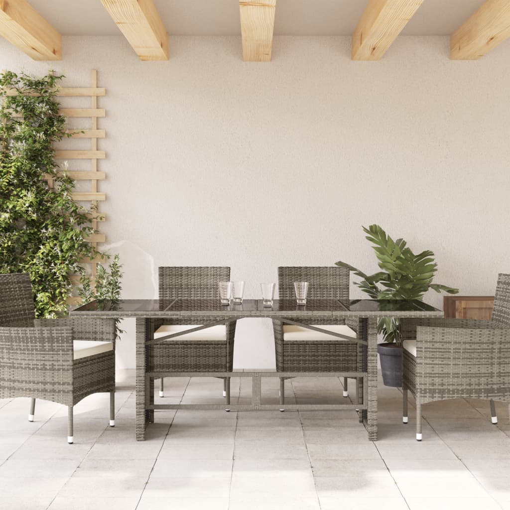 havebord med glastop 190x80x75 cm polyrattan grå