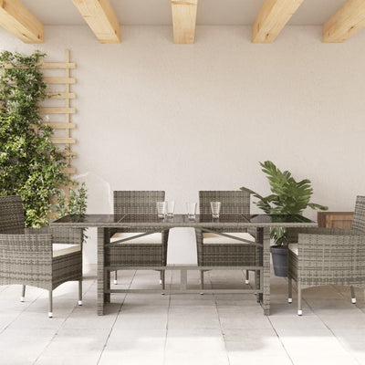 havebord med glastop 190x80x75 cm polyrattan grå