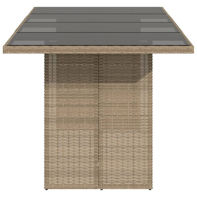 havebord med glastop 190x80x75 cm polyrattan beige