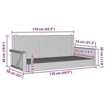 gyngebænk 119x56x48 cm polyrattan sort