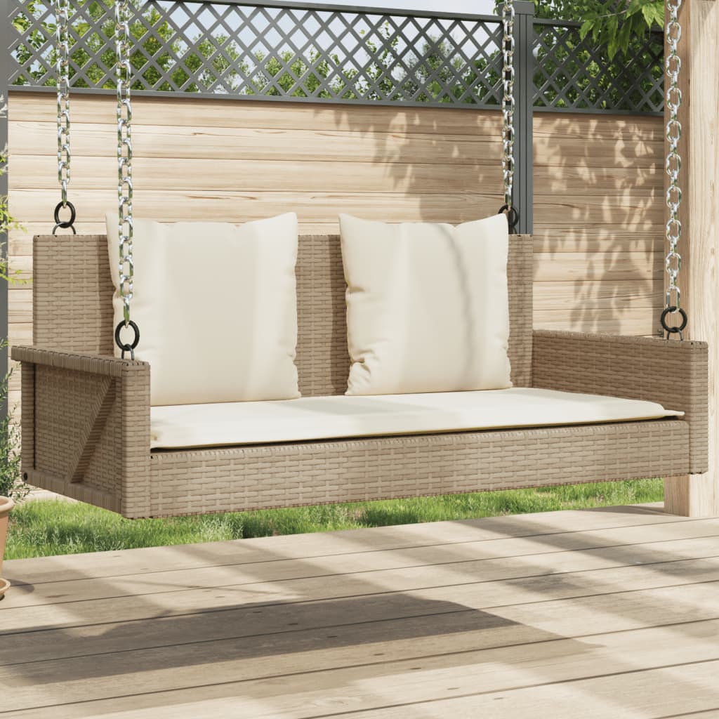 gyngebænk med hynder 119x56x48 cm polyrattan beige