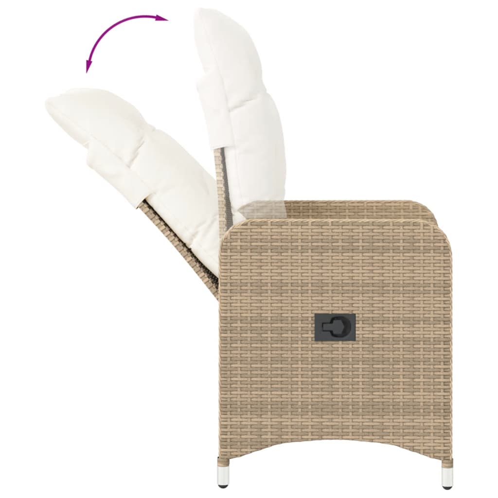 havestol med lænefunktion og hynder polyrattan beige