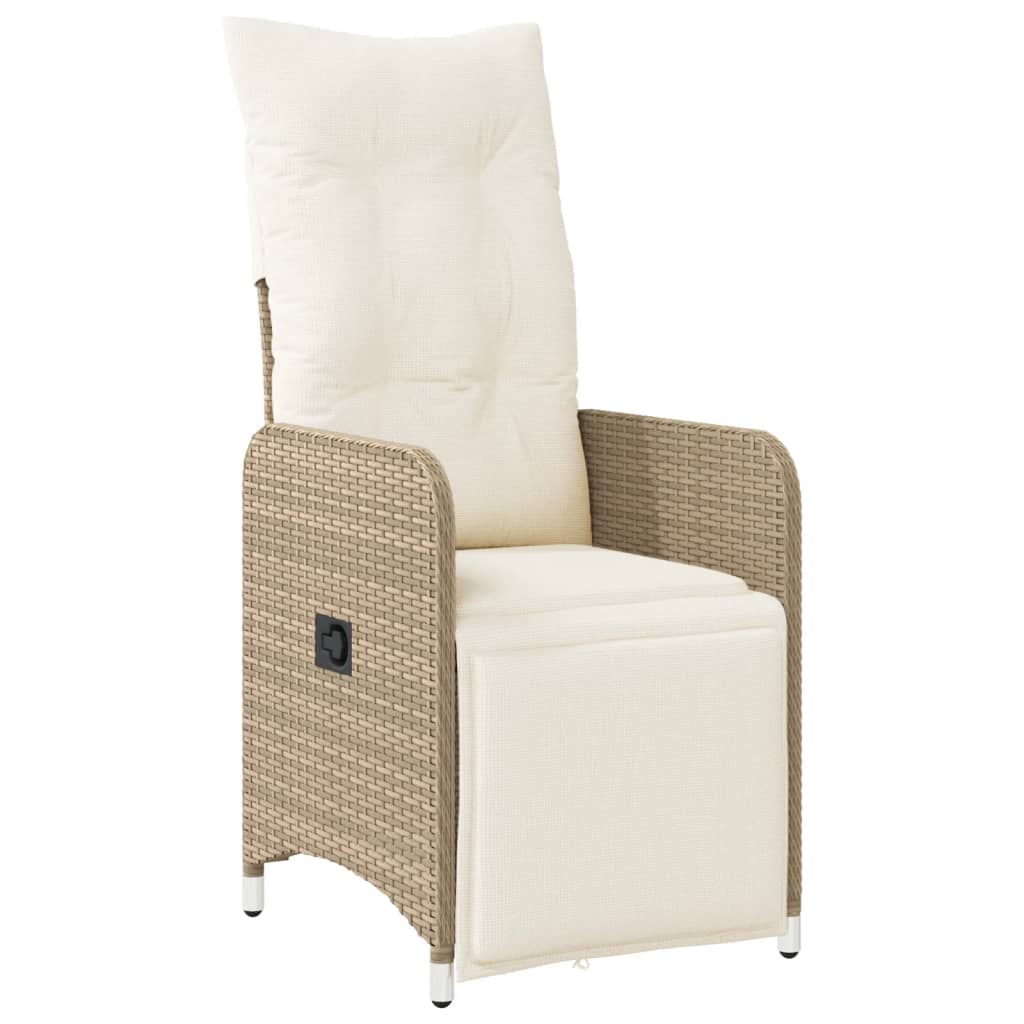 havestol med lænefunktion og hynder polyrattan beige