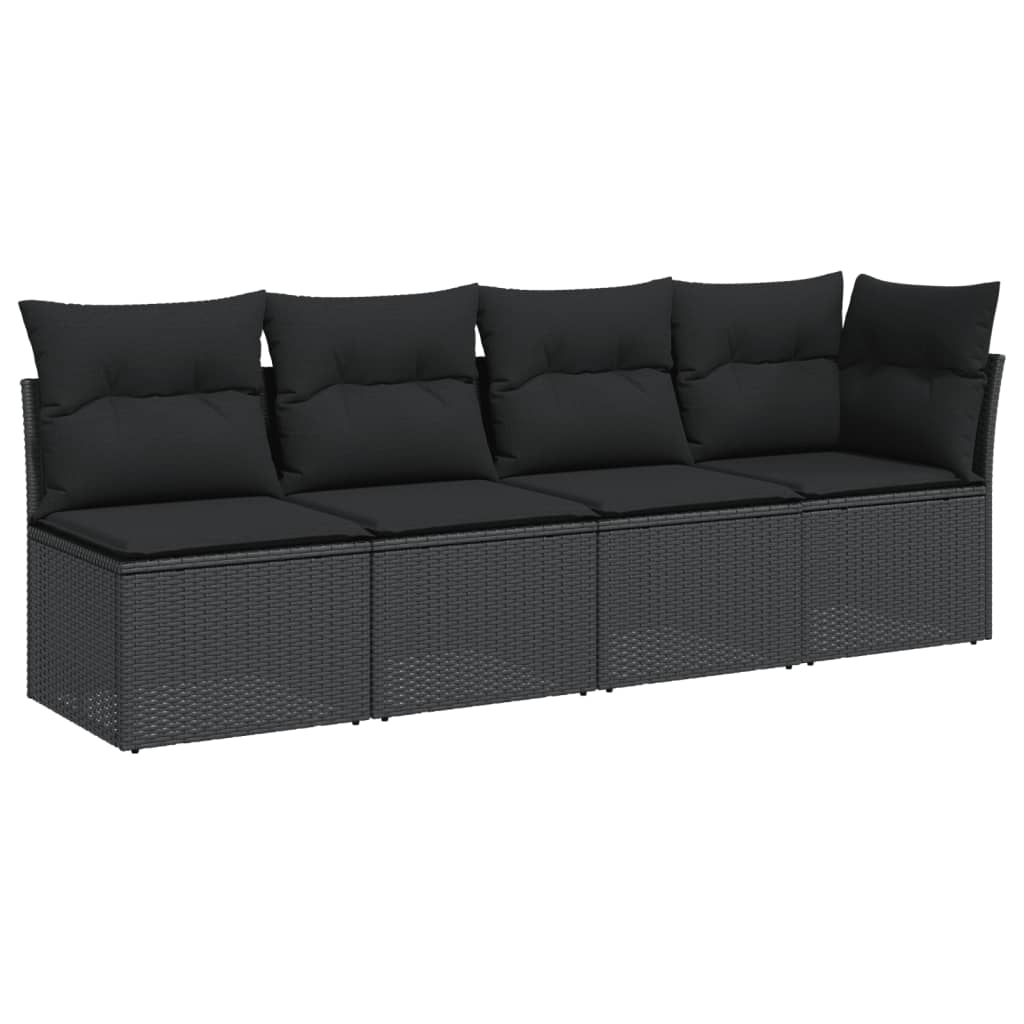 4-personers havesofa med hynder polyrattan sort