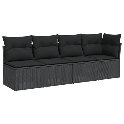 4-personers havesofa med hynder polyrattan sort