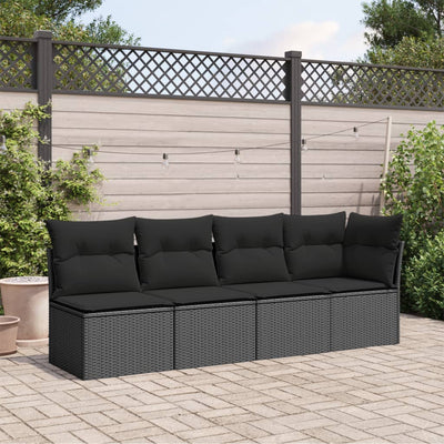 4-personers havesofa med hynder polyrattan sort