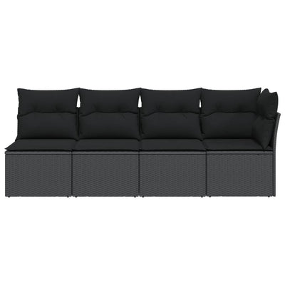 4-personers havesofa med hynder polyrattan sort