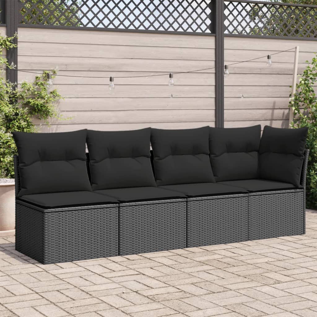 4-personers havesofa med hynder polyrattan sort