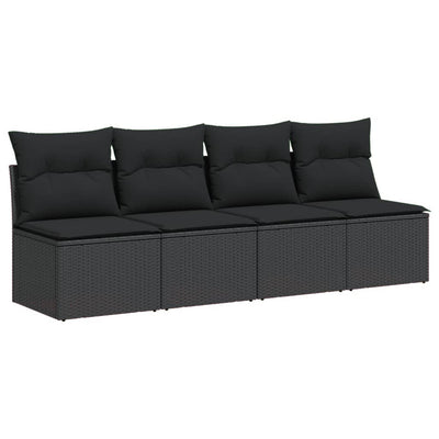 4-personers havesofa med hynder polyrattan sort