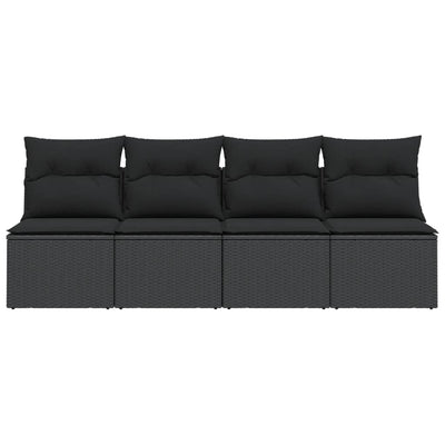 4-personers havesofa med hynder polyrattan sort