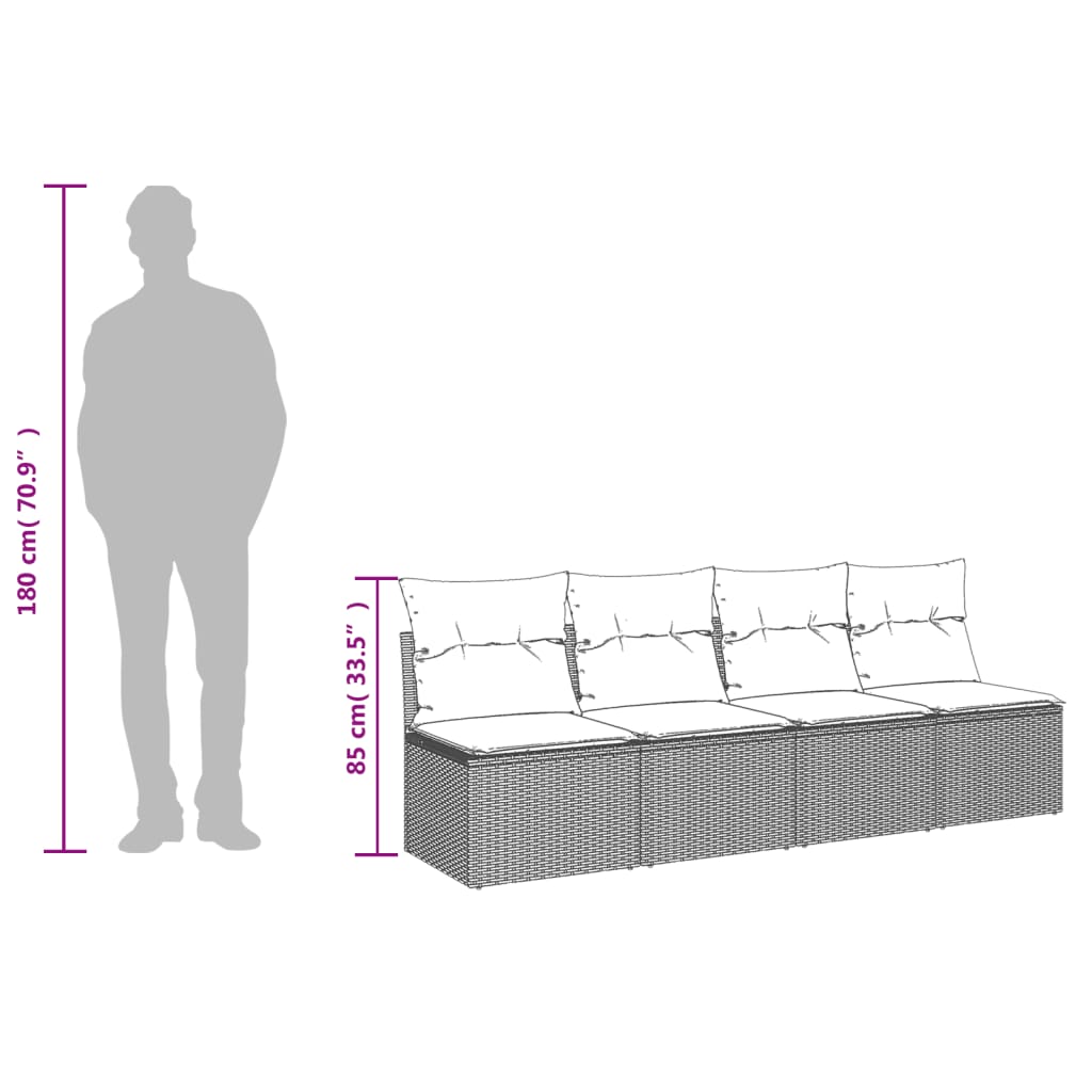 4-personers havesofa med hynder polyrattan sort