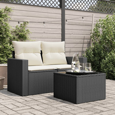 havebord med glastop 55x55x37 cm polyrattan sort