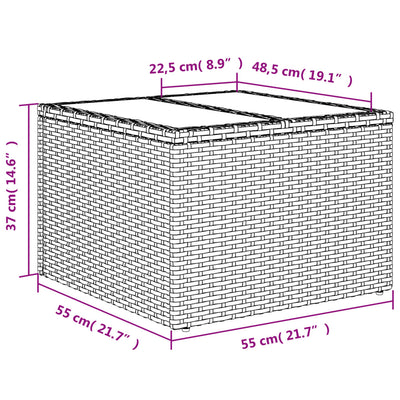 havebord med glastop 55x55x37 cm polyrattan sort